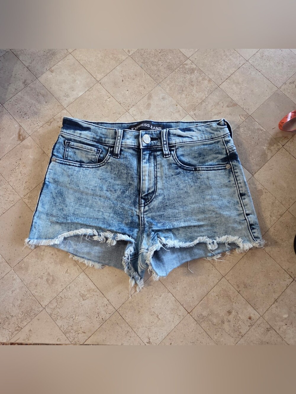 Express Women's Light Blue Distressed Denim Cutoff Shorts